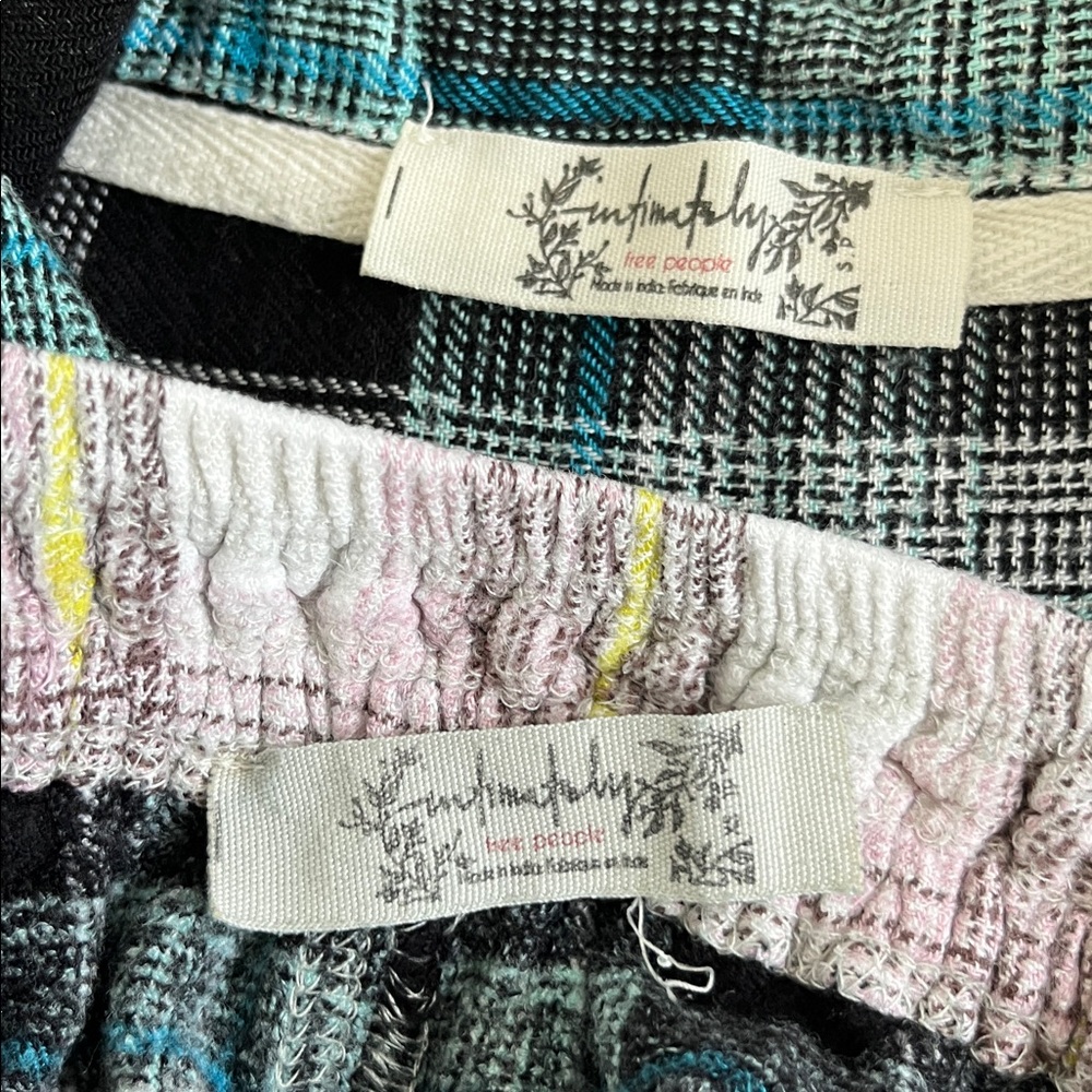 Free People Intimately Flannel Button Shirt Oversized Plaid Capri Pants Set S XS - Picture 6 of 16